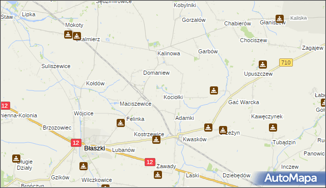 mapa Kociołki gmina Błaszki, Kociołki gmina Błaszki na mapie Targeo