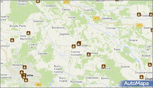 mapa Kociszew gmina Zelów, Kociszew gmina Zelów na mapie Targeo