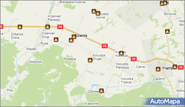 mapa Kocudza Druga, Kocudza Druga na mapie Targeo