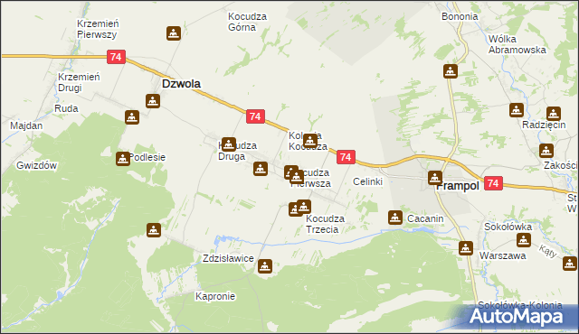 mapa Kocudza Pierwsza, Kocudza Pierwsza na mapie Targeo