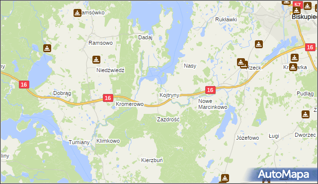 mapa Kojtryny, Kojtryny na mapie Targeo