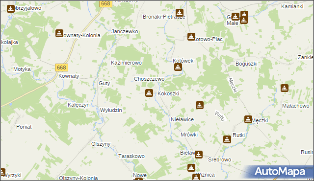 mapa Kokoszki gmina Wizna, Kokoszki gmina Wizna na mapie Targeo