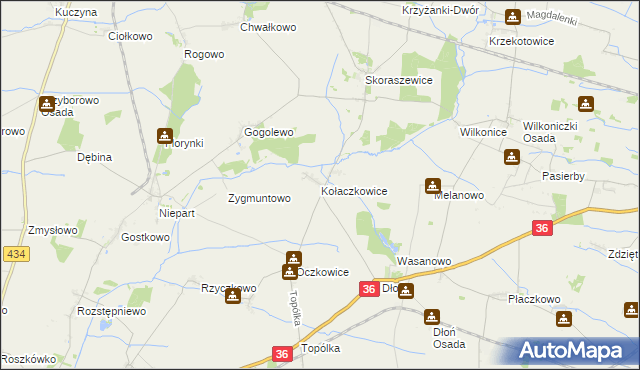 mapa Kołaczkowice gmina Miejska Górka, Kołaczkowice gmina Miejska Górka na mapie Targeo