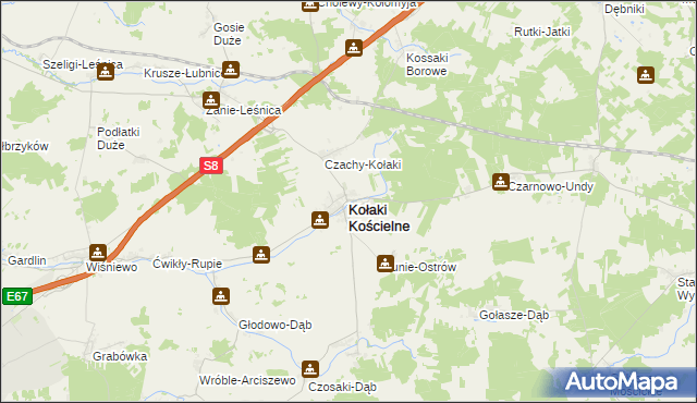 mapa Kołaki Kościelne, Kołaki Kościelne na mapie Targeo