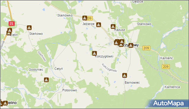 mapa Kołczygłówki, Kołczygłówki na mapie Targeo