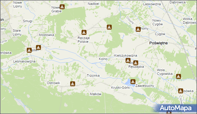 mapa Kolno gmina Poświętne, Kolno gmina Poświętne na mapie Targeo