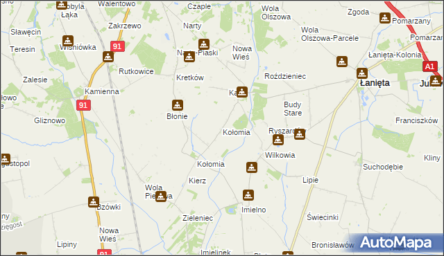 mapa Kołomia gmina Lubień Kujawski, Kołomia gmina Lubień Kujawski na mapie Targeo