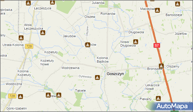 mapa Kolonia Bądków, Kolonia Bądków na mapie Targeo
