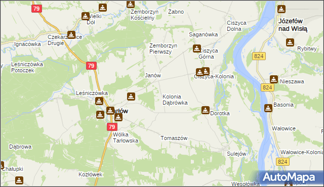 mapa Kolonia Dąbrówka gmina Tarłów, Kolonia Dąbrówka gmina Tarłów na mapie Targeo