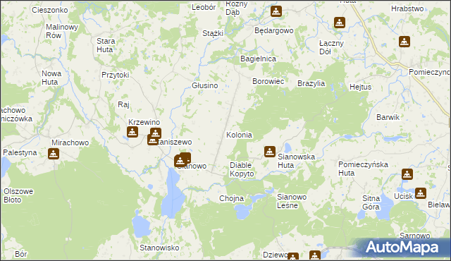 mapa Kolonia gmina Kartuzy, Kolonia gmina Kartuzy na mapie Targeo