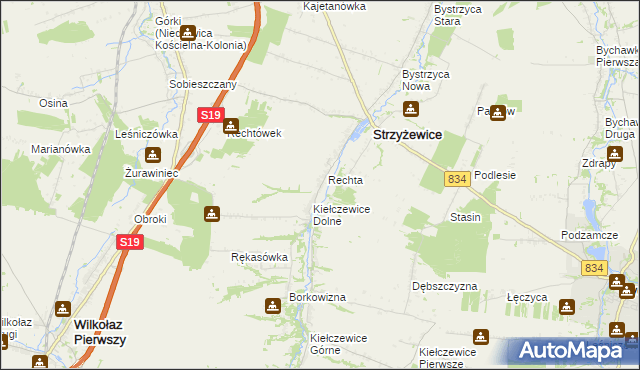 mapa Kolonia Kiełczewice Dolne, Kolonia Kiełczewice Dolne na mapie Targeo