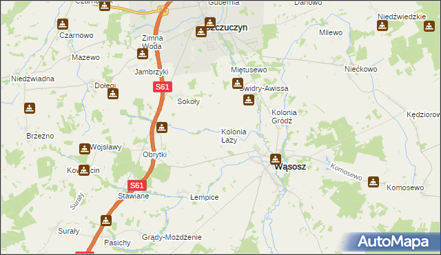 mapa Kolonia Łazy gmina Wąsosz, Kolonia Łazy gmina Wąsosz na mapie Targeo