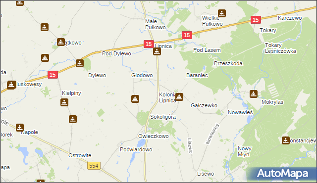 mapa Kolonia Lipnica gmina Golub-Dobrzyń, Kolonia Lipnica gmina Golub-Dobrzyń na mapie Targeo