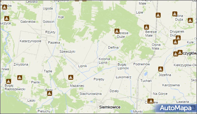 mapa Kolonia Lipnik gmina Siemkowice, Kolonia Lipnik gmina Siemkowice na mapie Targeo