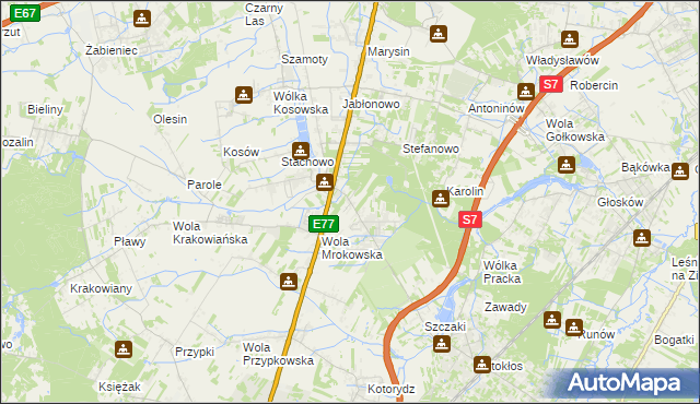 mapa Kolonia Mrokowska, Kolonia Mrokowska na mapie Targeo