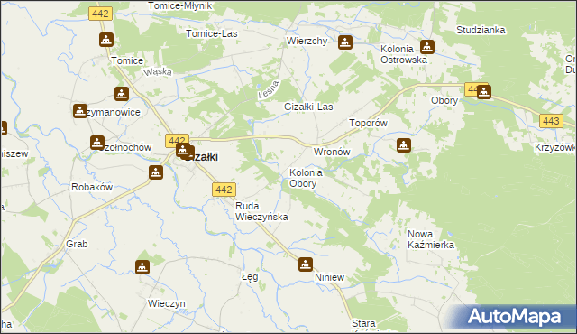 mapa Kolonia Obory, Kolonia Obory na mapie Targeo