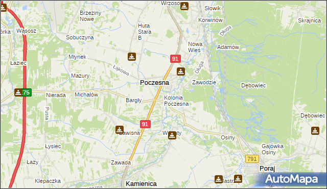 mapa Kolonia Poczesna, Kolonia Poczesna na mapie Targeo