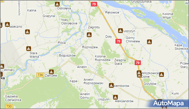 mapa Kolonia Rozniszew, Kolonia Rozniszew na mapie Targeo