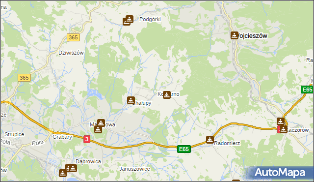 mapa Komarno gmina Janowice Wielkie, Komarno gmina Janowice Wielkie na mapie Targeo