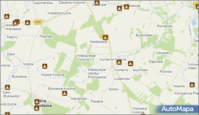 mapa Komarno-Kolonia, Komarno-Kolonia na mapie Targeo