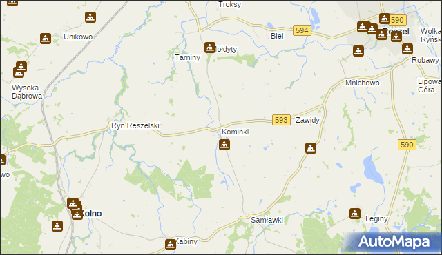 mapa Kominki, Kominki na mapie Targeo