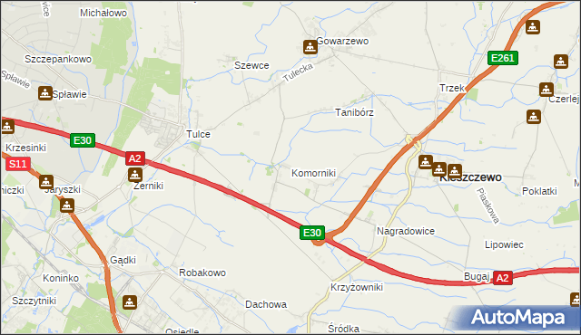 mapa Komorniki gmina Kleszczewo, Komorniki gmina Kleszczewo na mapie Targeo