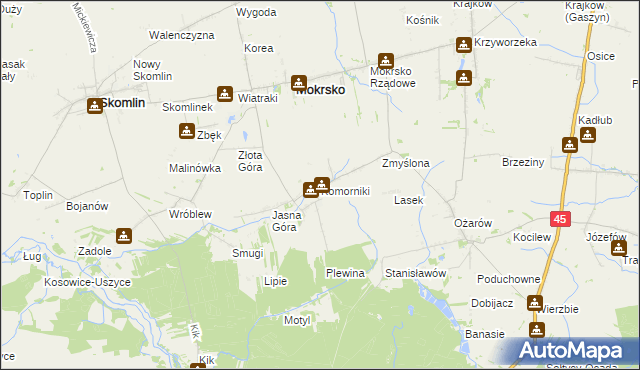 mapa Komorniki gmina Mokrsko, Komorniki gmina Mokrsko na mapie Targeo