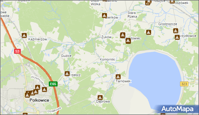 mapa Komorniki gmina Polkowice, Komorniki gmina Polkowice na mapie Targeo