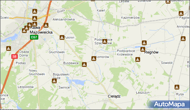 mapa Komorów gmina Cielądz, Komorów gmina Cielądz na mapie Targeo