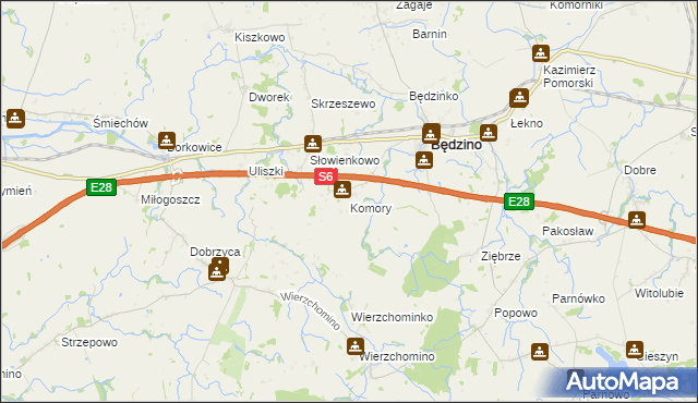 mapa Komory gmina Będzino, Komory gmina Będzino na mapie Targeo