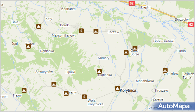 mapa Komory gmina Korytnica, Komory gmina Korytnica na mapie Targeo