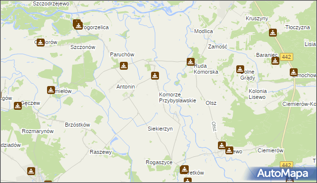 mapa Komorze Przybysławskie, Komorze Przybysławskie na mapie Targeo