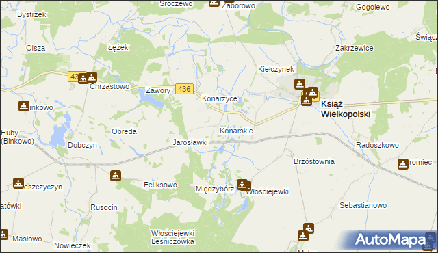 mapa Konarskie gmina Książ Wielkopolski, Konarskie gmina Książ Wielkopolski na mapie Targeo