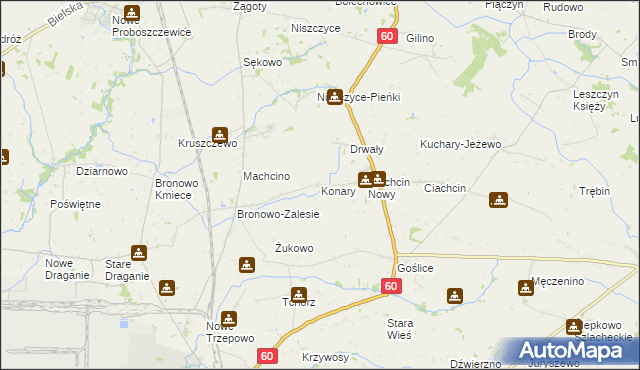 mapa Konary gmina Bielsk, Konary gmina Bielsk na mapie Targeo