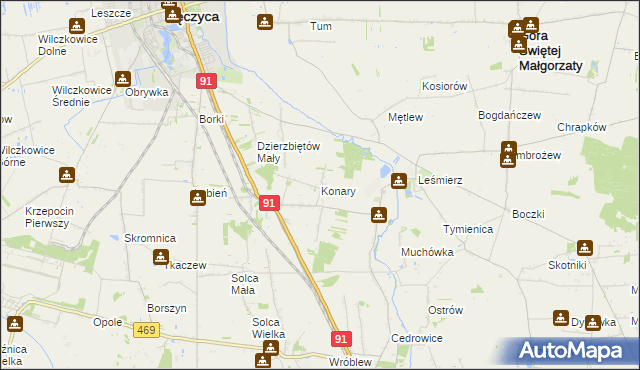 mapa Konary gmina Ozorków, Konary gmina Ozorków na mapie Targeo
