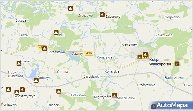 mapa Konarzyce gmina Książ Wielkopolski, Konarzyce gmina Książ Wielkopolski na mapie Targeo