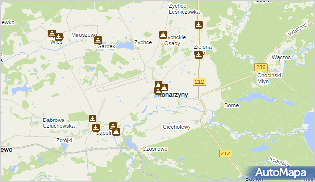 mapa Konarzyny powiat chojnicki, Konarzyny powiat chojnicki na mapie Targeo