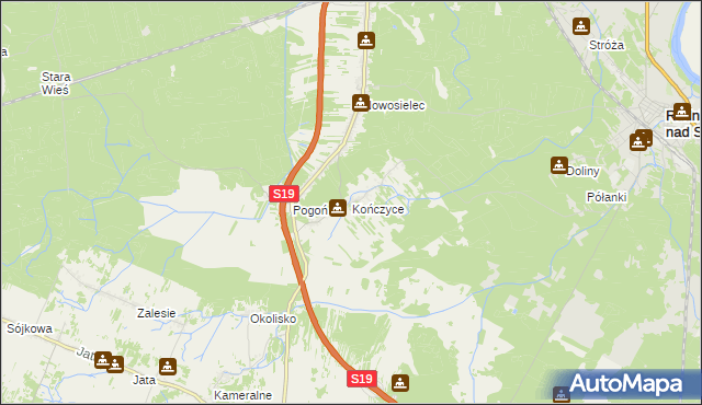 mapa Kończyce gmina Nisko, Kończyce gmina Nisko na mapie Targeo