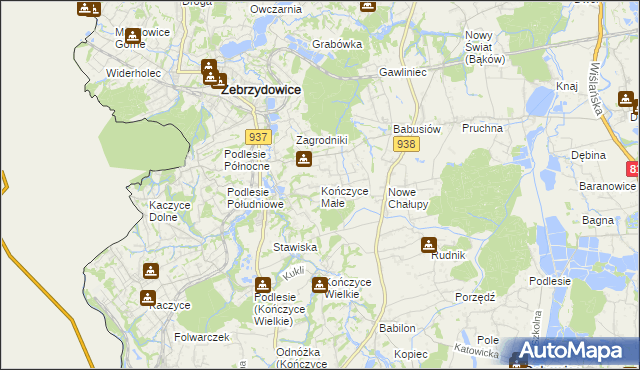 mapa Kończyce Małe, Kończyce Małe na mapie Targeo