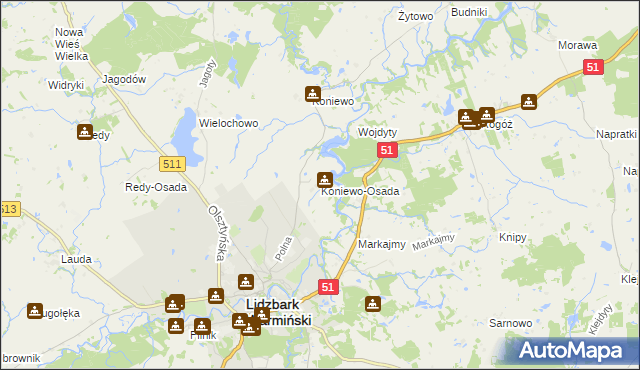 mapa Koniewo-Osada, Koniewo-Osada na mapie Targeo