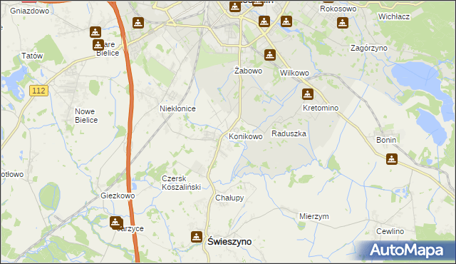 mapa Konikowo gmina Świeszyno, Konikowo gmina Świeszyno na mapie Targeo