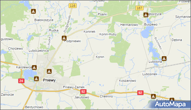 mapa Konin gmina Pniewy, Konin gmina Pniewy na mapie Targeo