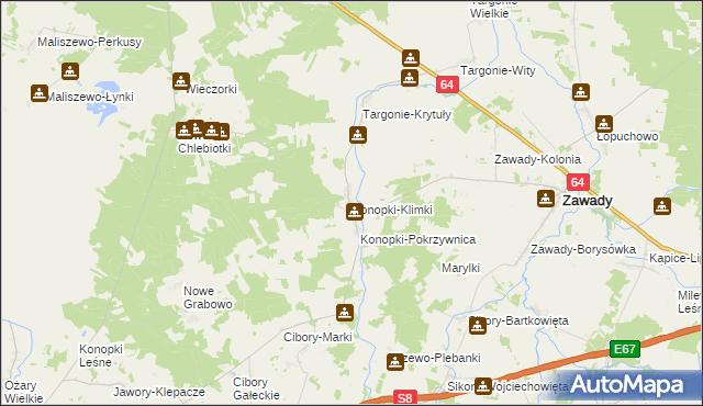 mapa Konopki-Klimki, Konopki-Klimki na mapie Targeo