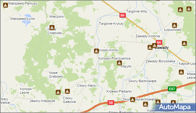 mapa Konopki-Pokrzywnica, Konopki-Pokrzywnica na mapie Targeo