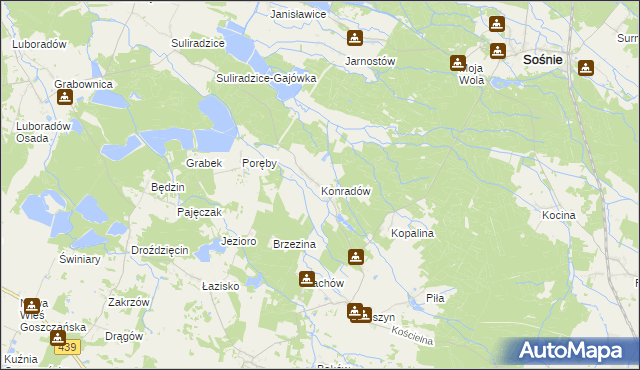 mapa Konradów gmina Sośnie, Konradów gmina Sośnie na mapie Targeo