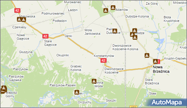 mapa Konstantynów gmina Nowa Brzeźnica, Konstantynów gmina Nowa Brzeźnica na mapie Targeo