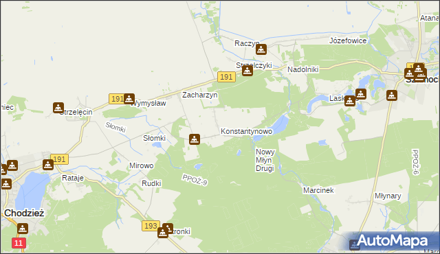 mapa Konstantynowo gmina Chodzież, Konstantynowo gmina Chodzież na mapie Targeo