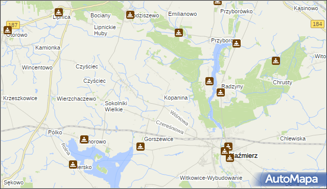 mapa Kopanina gmina Kaźmierz, Kopanina gmina Kaźmierz na mapie Targeo