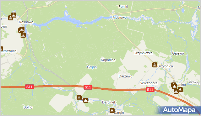 mapa Kopanino gmina Manowo, Kopanino gmina Manowo na mapie Targeo