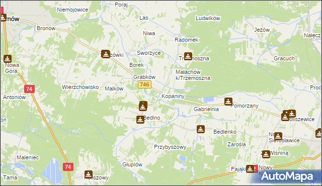 mapa Kopaniny gmina Końskie, Kopaniny gmina Końskie na mapie Targeo